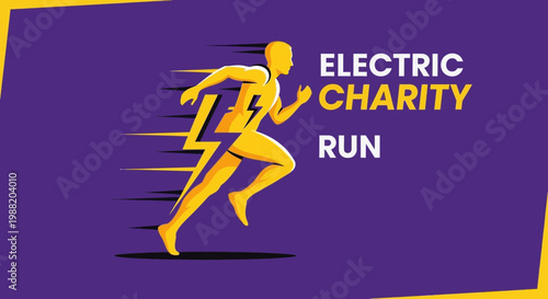 Energetic Athlete Charging Ahead With Electric Bolt During Charity Run For A Noble Cause