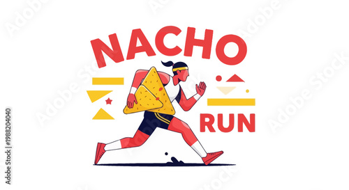 Energetic Athlete Carrying Nachos While Practicing Sprinting In A Dynamic, Bold Illustration