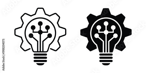 Innovative technology concept with a lightbulb integrated into a gear, symbolizing new ideas and engineering solutions.