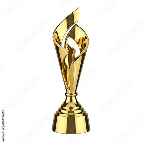 Golden trophy with flame design isolated on transparent background