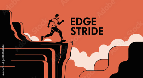 Edge Stride: Minimalist Illustration Of Courage, Perseverance, And Adventure.