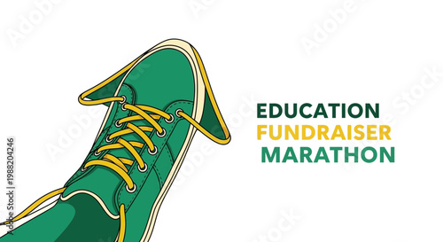 Education Fundraiser Marathon Concept Illustrated With A Stylish Green Athletic Shoe Design