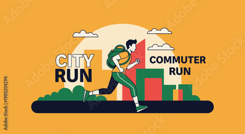 Energetic City Runner Emphasizing Commuting and Urban Fitness in an Expressive Illustration