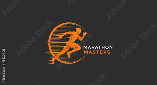Dynamic Runner Emblem: Marathon Masters Logo Illustrating Fitness and Achievement