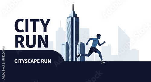 Energetic City Runner: Silhouette on a Cityscape, Modern Exercise and Sport Concept