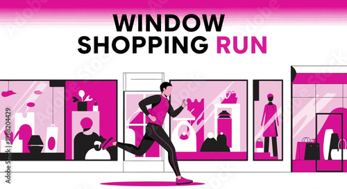Energetic Athlete Engaging in a Window Shopping Sprint Across a Retail Promenade