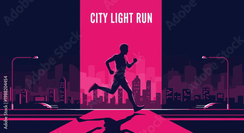 Energetic City Runner Silhouette Shows Motion and Speed Under Urban Night Lights for a Vibrant