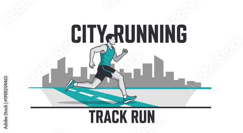 Energetic City Runner Sprinting on Track with Urban Silhouette Illustration