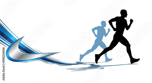 Dynamic Runner Illustration Depicting Speed, Movement and Endurance Against Abstract Background