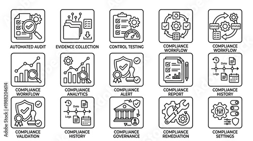 Compliance icons set for business regulation.