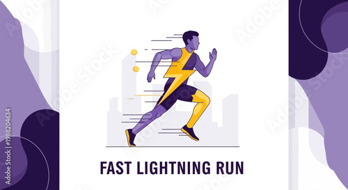 Energetic Athlete in Dynamic Motion with Lighting Bolt Symbolizing Speed and Velocity