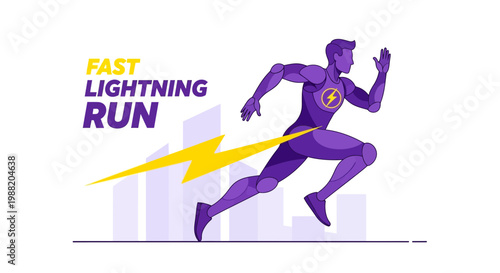 Energetic Athlete in Dynamic Motion with Lightning Bolt and a Purple Color Palette