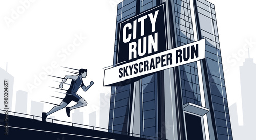 Energetic City Runner Sprinting Towards A Skyscraper For Urban Race Event