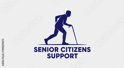 Elderly Care Support Logo Depicting Elderly Person Walking With Walking Stick Aid