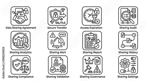 Data Sharing Icons Set for Business and Technology Concepts.