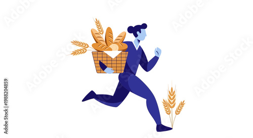 Energetic Delivery: A Baker's Dash With Freshly-Baked Bread Illustration