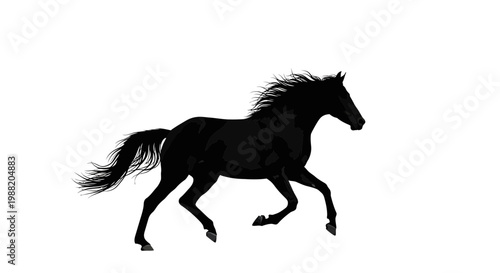 Elegant Black Silhouette Of A Galloping Horse Against a Clean White Background