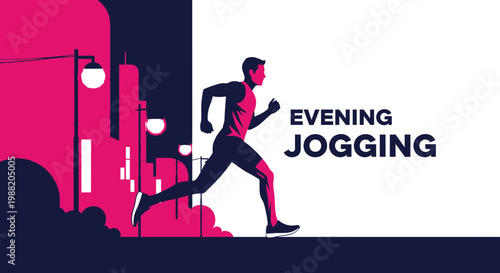 Energetic Evening Run Depicted with a Silhouette Over a City at Sunset or Sunrise
