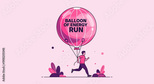 Energetic Runner Attached To Balloon Floating And Exercising With The Words Energy Run