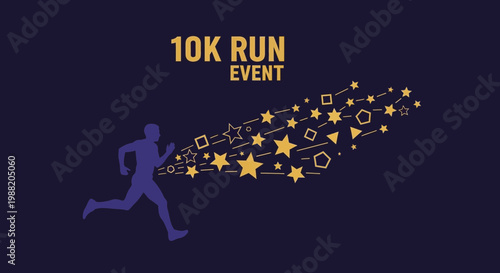 Energetic Runner Celebrates Achievement in the 10K Run Event with Golden Elements