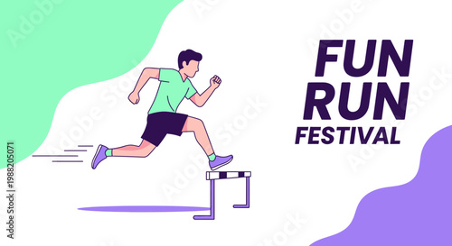Energetic Athlete Jumping Hurdle Demonstrating Endurance for a Fun Run Festival Event