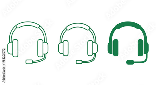 Set of three different styles of over-ear headphones with adjustable headbands and cushioned ear cups for music