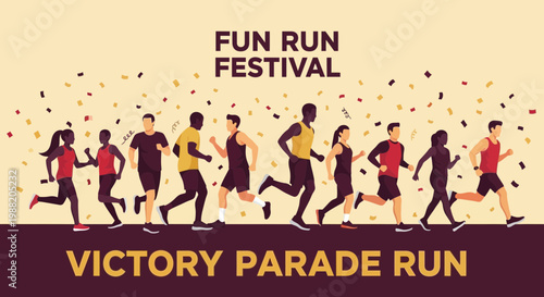 Energetic Fun Run Festival Celebrating Victory Parade And Community Spirit