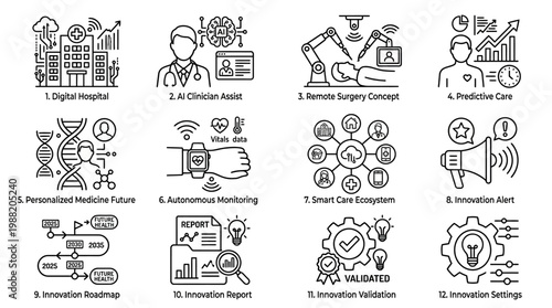 Healthcare and Medical Technology Icons.