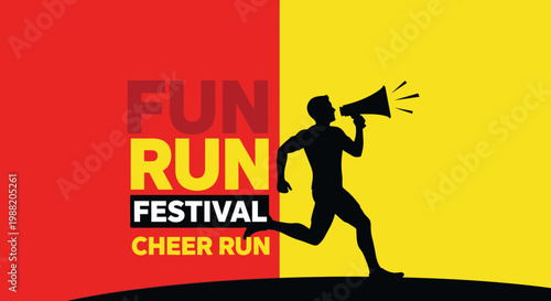 Energetic Fun Run Festival Cheer Run Announcement with a Bullhorn Silhouette