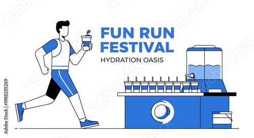 Energetic Runner Celebrates Hydration at a Vibrant And Lively Fun Run Festival Event