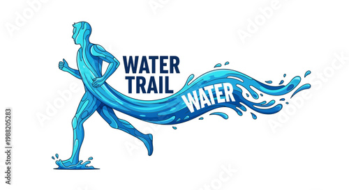 Dynamic Water Trail Illustration of Athlete Running with a Flowing Splash and Motion