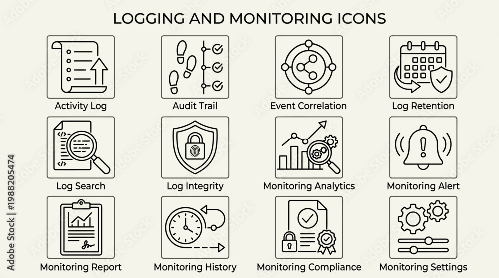 Obraz premium Logging and monitoring icons set.