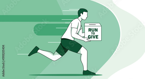 Energetic Runner Delivering Box for Giving Concept Shown in Modern Flat Illustration Style