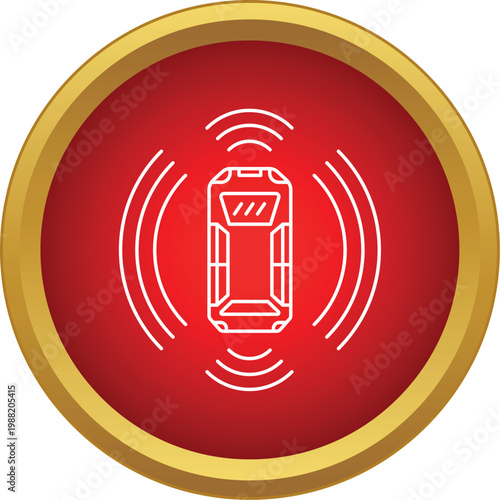 Autonomous car icon sending sensor waves for smart safety driving on red background
