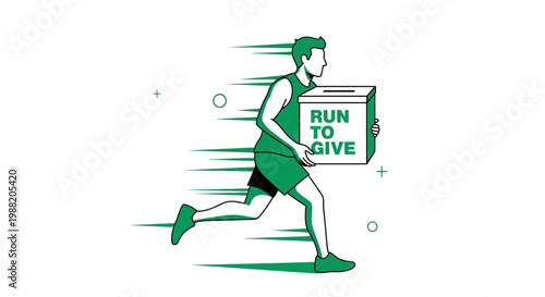 Energetic Runner Delivering Donation Box Illustrating Generosity and Charitable Acts of Kindness
