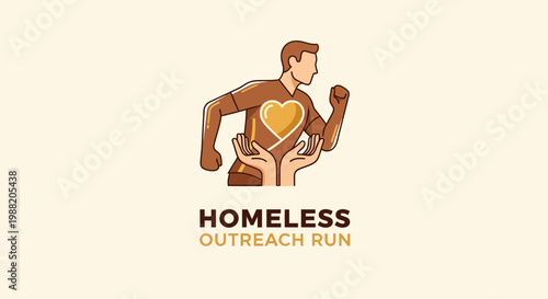 Emblem Illustrating Homeless Outreach Program Showing Runner And Loving Hands in Solidarity