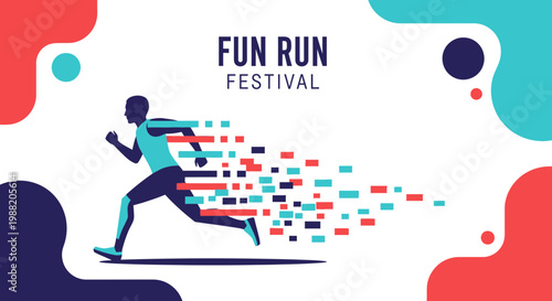 Energetic Fun Run Festival Illustration With Bright Colors and Modern Silhouette Design