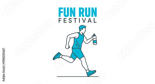 Energetic Fun Run Festival Logo Depicting A Runner Holding A Water Bottle And Hydrating