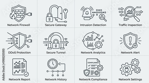 Network Security and Management Icons Set.