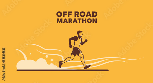 Energetic Runner Embodies Off Road Marathon Challenge Against Vibrant Yellow Backdrop