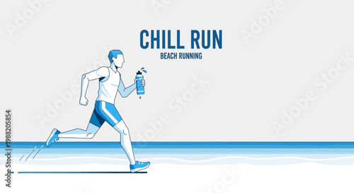 Energetic Athlete Running on the Beach Enjoying a Chill Run Concept for Fitness Activities