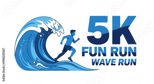 Energetic Athlete Running Through a Wave for a Fun 5K Run Event Illustration