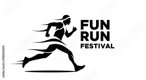 Energetic Fun Run Festival Logo Depicting Dynamic Silhouette Motion in Black And White