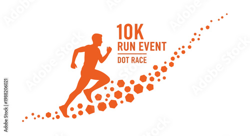Energetic Runner Silhouetted on a White Background for a 10K Event with an Abstract Design