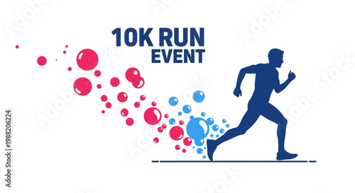 Energetic Athlete Silhouetted Running Towards a Vibrant Display for 10K Run Event