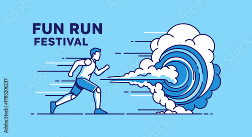 Energetic Fun Run Festival With Dynamic Wave Element Illustration