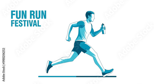 Energetic Runner Holding Water Bottle During Fun Run Festival in Artistic Graphic