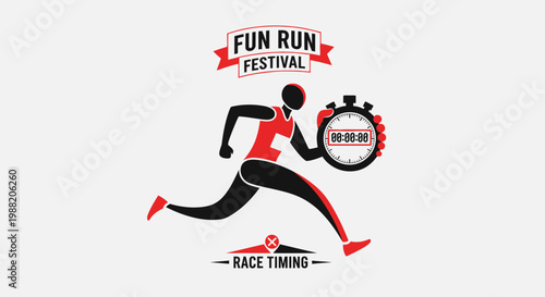 Energetic Runner Holding Stopwatch for Fun Run Festival Race Timing Concept
