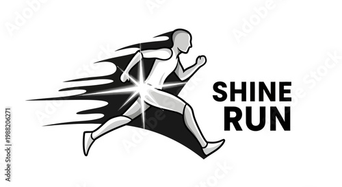 Energetic Runner Silhouetted with Bursting Light Element Depicting Speed and Movement on White