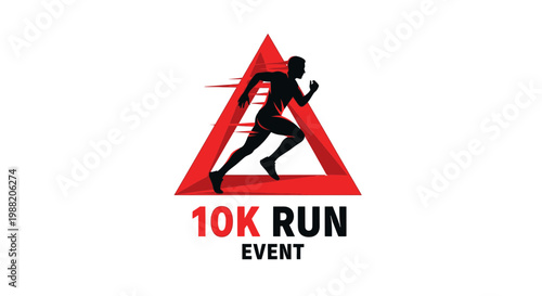 Energetic Athlete Silhouetted Within Red Triangle For A 10K Run Event Design
